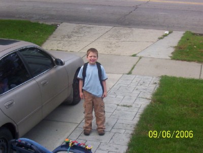 Connor ready for the first day of first grade (not as ready as mom is though)