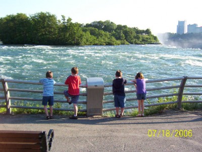 Justin, Connor, Mason and Emily at the falls