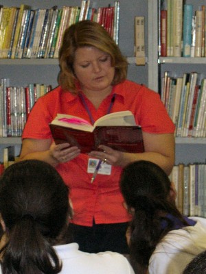 Me reading ghost stories to my 'kids' in the library at Southmore Intermediate
