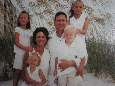 2005 beach vacation-my husband Tom and I with our 4 kids (Madeleine, Anna, Alex, and Sarah)